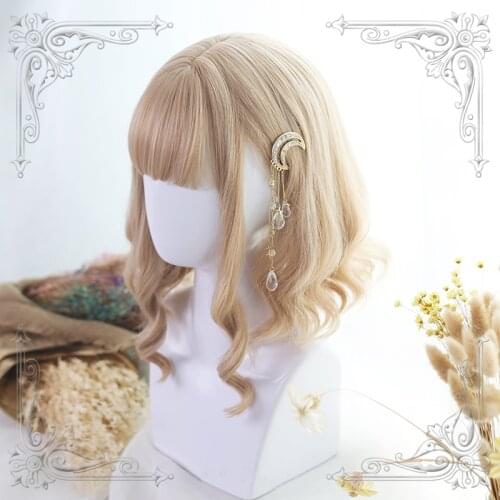 Pale Blonde Kawaii Wavy Lolita Wig Elra Harajuku Short Curly Hair Bangs Adult Chic Girls Women Cosplay Daily Wear