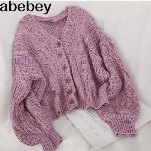 Autumn Winter Womens Cardigan Korean Style The Retro Solid Color V-neck Knitted Cardigan Loose Short Twist Sweater Coats LL503