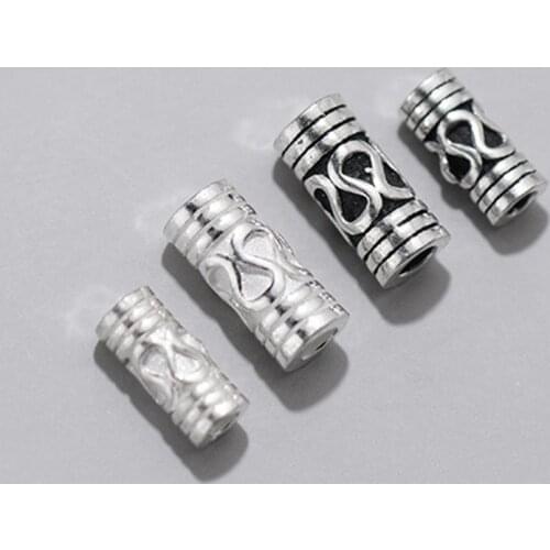 1pcs 925 Sterling Silver Vintage S Pattern Cylinder Spacer Beads 9mm 10mm Woven Manual S925 Silver Loose Beads DIY Jewelry Make