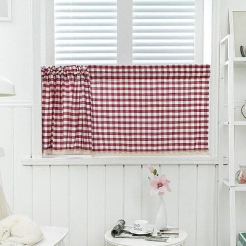 1Pc Kitchen Plaid Pattern Short Curtain Lace Valance Through Rod Drape Home Window Decor Короткая занавеска