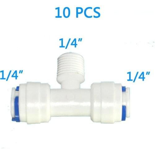 10 pcs 1/4" Male Thread Quick Connection 1/4" Tube Hose Equal Type T Water Connector Fitting Reverse Osmosis Aquarium male Tee