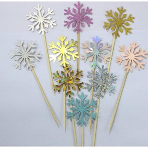 10pcs/lot Cute SnowFlake Cupcake Topper Cake Flags for Wedding Birthday Party Baby Shower Decoration Supplies
