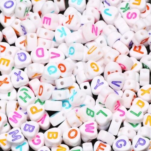 100/200/500pcs 7mm White Colorful Mixed Letter Acrylic Beads Alphabet Love Heart Beads For Jewelry Making Diy Handmade Bracelet