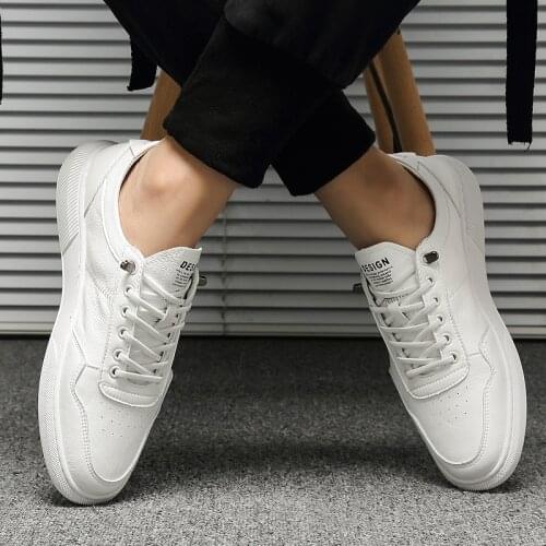 2021 Fashion Male Lace Up Flats White Sneakers for Men Casual Sport Outdoor Breathable Sneaker High Quality Leather Sneakers