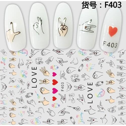 3D Nail Sticker Gesture Win Hand Slider Nails Art Decoration Wraps Decals Cute Design Adhesive Manicure Tips Stickers Pegatina