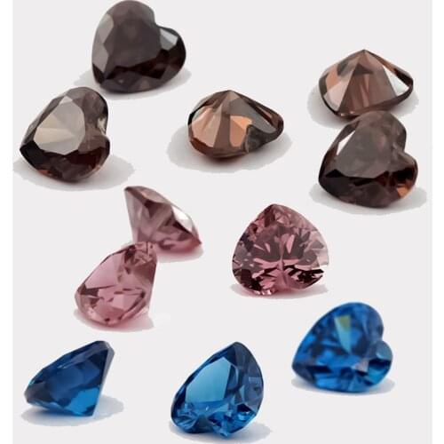 3x3~10x10mm Heart Shape 5A NewBlue Coffee and Rhodolite Color Synthetic Cubic Zirconia Stone