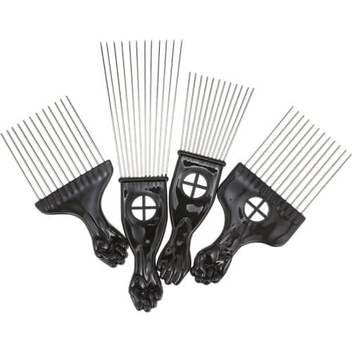4PCS Comb Set Metal Afro Hair Style Comb Hair Brush Curly Hair Black Suit Steel Needle Comb Hair Brush Salon Hairdressing Tools