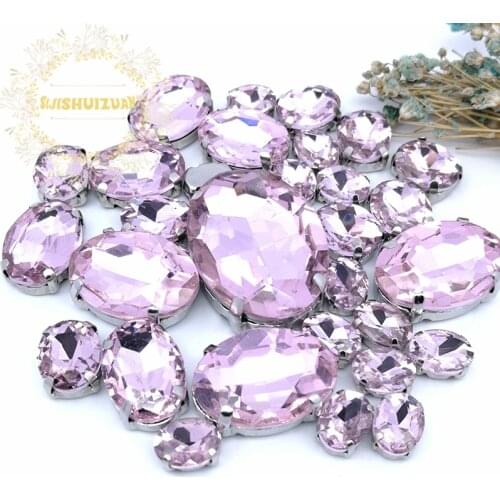 5 SIZES 30PCS Free shipping! Pink oval shape Glass Crystal sew on rhinestones with calw Diy wedding decoration