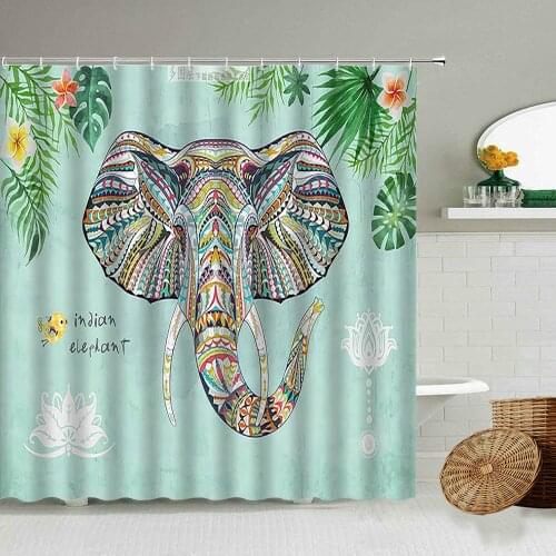 African Elephant Bird Animal Retro Flower Plant Bathroom Waterproof Fabric Shower Curtain Set Indian Bohemian Decoration Screen