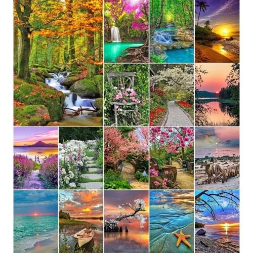 5D DIY Diamond Painting Landscape Sunset Cross Stitch Kit Full Drill Embroidery Scenery Mosaic Art Picture of Rhinestones Decor