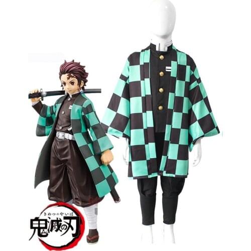 Anime Demon Slayer Kamado Tanjirou Cosplay Costume Kids Boy Kimono Kimetsu no Yaiba Kamado Tanjirou Halloween Cosplay Costumes