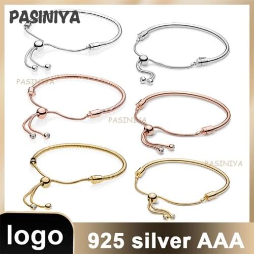 12 S925 Sterling Silver Push-pull Bracelet With Logo Adjustable Suitable DIY Charm Give Girls Exquisite and Luxurious Gifts