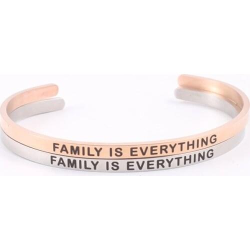 FAMILY IS EVERYTHING C-shaped Bracelet Laser Engraved 4mm Stainless Steel Bracelet Inspirational Gift for Family