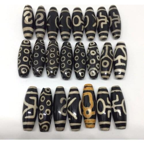 10pcs/lots Natural Stone Tibetan Dzi Beads 10mm*30mm Big Men/21 Eyes/ Money Hook for making Bracelet Necklace Free Shipping