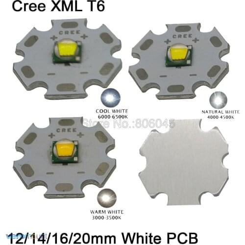 CREE XML XM-L T6 10W Cool White 6500K Neutral White 4500K Warm White 3000K High Power LED Emitter 12mm 14mm 16mm 20mm White PCB