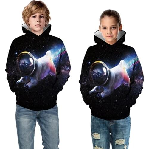Autumn Winter Children Space Galaxy Hoodies Boys Girl Lovely Pug Dog Animal Print 3D Sweatshirts Kids Pullover Hoodie Tops