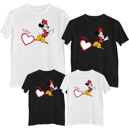 Disney Minnie Mouse T-shirt Summer Comfortable 100% cotton Fashion Womens shirt T-shirts for girls Mother daughter matching