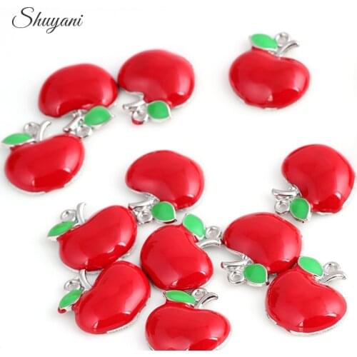 20pcs/lot Free Shipping Enamel Apple Pendant Charms Floating Locket Charms For Locket Pendant Jewelry
