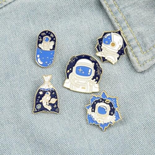 Astronaut Enamel Pins Custom Space Universe Explore Planet Stars Brooches Shirt Lapel Badge Bag Jewelry Gift for Kids