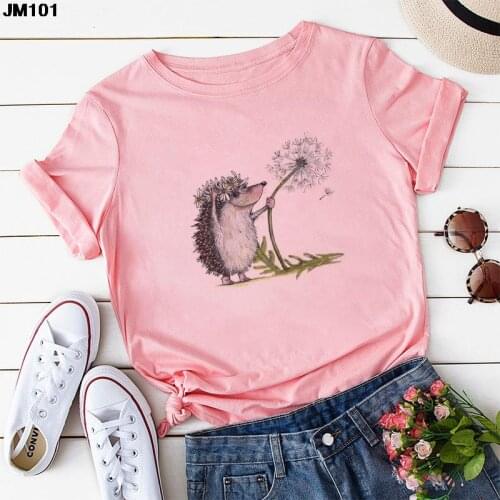 Harajuku Funny Anime Hedgehog Print Ladies T-shirt Summer Fashion Womens Short Sleeve T Shirt Casual Top Female Clothing Tshirt