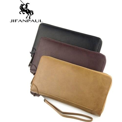JIFANPAUL mens and womens long wallet fashion casual classic retro multi-function large capacity zipper can put mobile phone