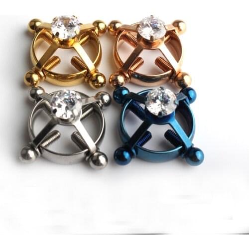 2020 New Stainless Steel Non Piercing Round Stone Nipple Ring Shield Body Piercing Jewelry Nipple Clamps Adult Game for Women