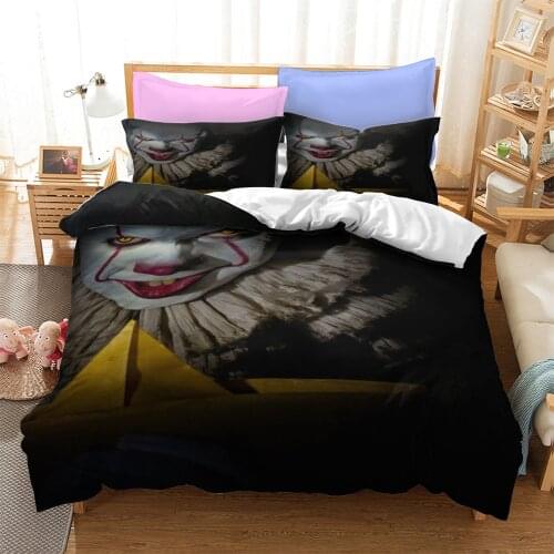 IT Pennywise Clown Stephen King 3D Printed Bedding Set Horror Joke Duvet Cover KING Queen Full Twin Size for Bedroom Decor