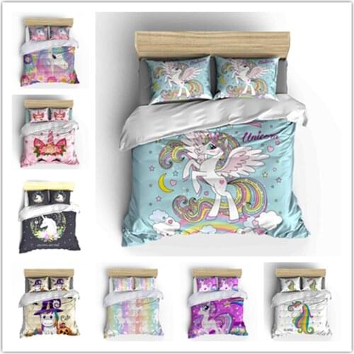 Unicorn Pink Princess Bedding Set Duvet cover Set King Queen Full Twin Size Children Kids Girls Bed Linen Christmas Gift
