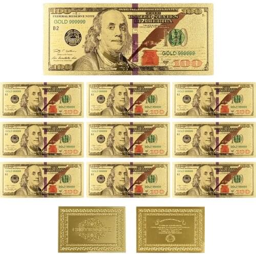 Colorful America 100 Dollar Pure Gold Banknote 2-sides Gold Plated 24K Bill Bank Notes Business Souvenir Gifts 10pcs/lot