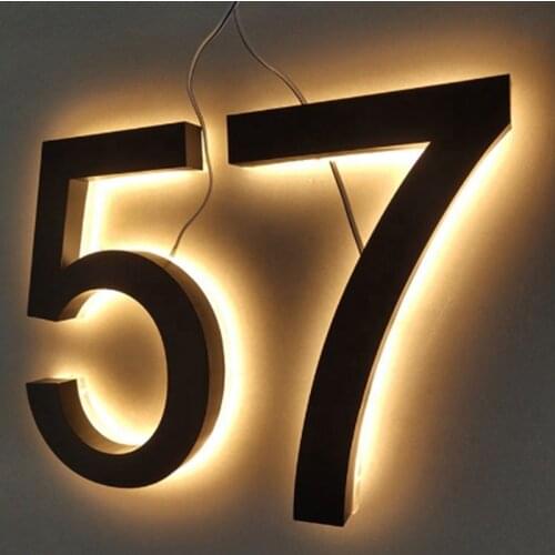 Waterproof Light Sign Stainless Steel 3D Led Illumilous Light House Numbers Address Numbers Led Door Plate
