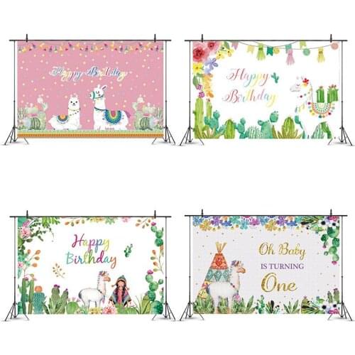 Cute Alpaca and Little Girl Backdrops Artistic Photos Background Decorations for Kids Birthday Party Photography Props