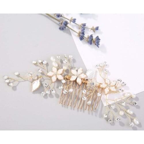 Fashion Rose Gold Wedding Hair Comb Pearls Bridal Prom Wedding Accessories Ladies Rhinestone Headpiece Hairpin for Bride