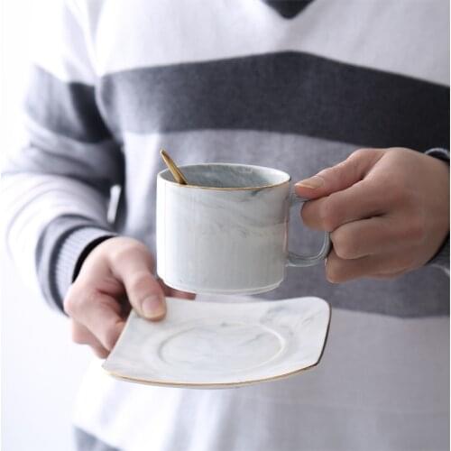 Marble Coffee Milk Cup Afternoon Tea Cups Set Ceramic Gold Cups and Saucers Home Breakfast Teacup Drop Shipping
