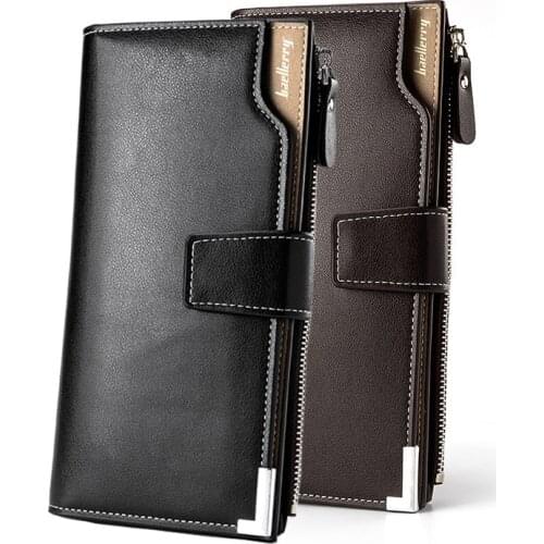 New Quality Soft PU Leather Men Long Clutch Wallets Business Casual 3 Fold Hasp Zipper Pocket ID Credit Card Holder Purse Wallet