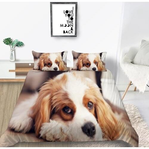 Cute Dog Bedding Set Double Simple Romantic 3D Duvet Cover Comfortable King Queen Twin Full Single Unique Design Bed Set