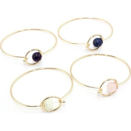 2017 New Multicolor Natural stone beads simple copper cuff bracelets & bangles for women