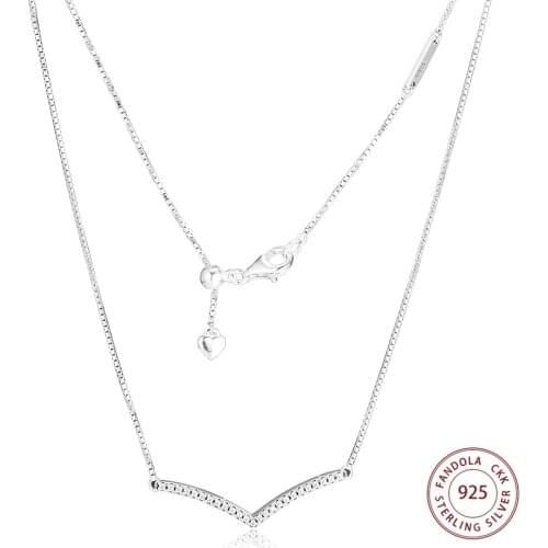 Genuine 925 Sterling Silver Shimmering Shining Wish Pendant Necklaces for Women Sterling Silver Jewelry collares mujer
