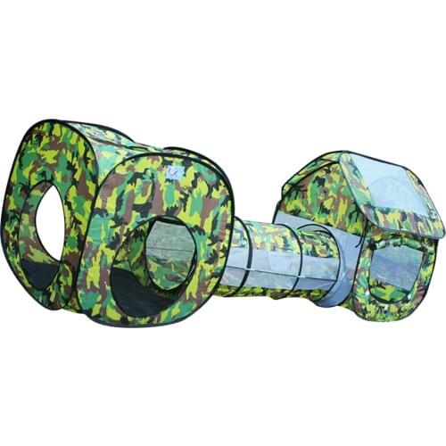 Portable 3-in-1 Tunnel Playhouse Tent Kids Indoor Outdoor Toy Camouflage