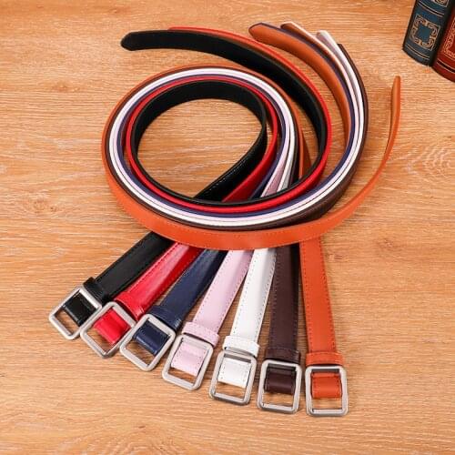 2020 New Korean Womens Fashion Simple and Versatile Decoration Black Non-hole Square Buckle Belt Trousers Trendy Women