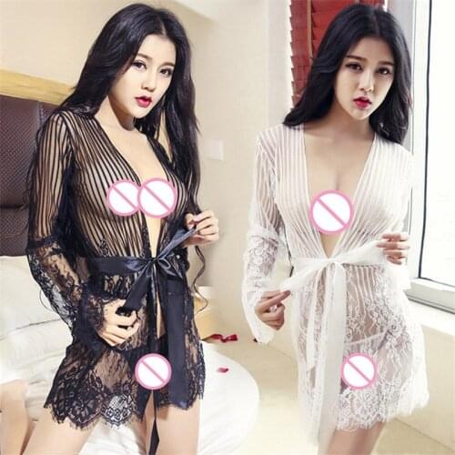 Sexy lingerie womens new sexy temptation pajamas suit transparent lace nightdress erotic intimate goods for sex peignoir HOT