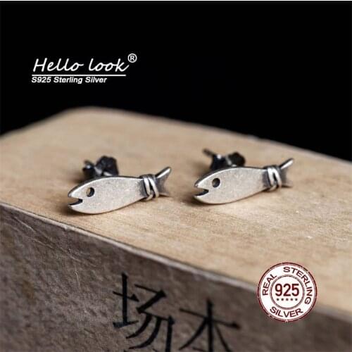 HelloLook 925 Sterling Silver Simple Fish Stud Earrings Street Hip Hop Rock Earring Jewelry