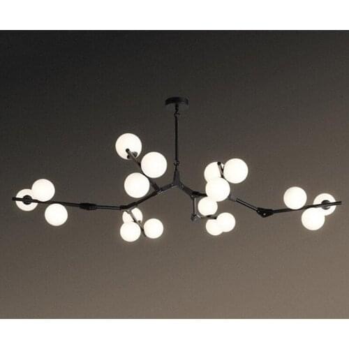 Nordic Gold Black G4 LED Magic Bean Iron Long Chandelier with Glass Ball Lampshade for Bedroom Living Dining Room Creative Lamp