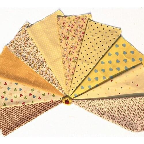 Mixed 10design yellow square flower Printed Cotton Fabric for Handmade Sewing Material Patchwork Curtain Needlework DIY 20*30cm