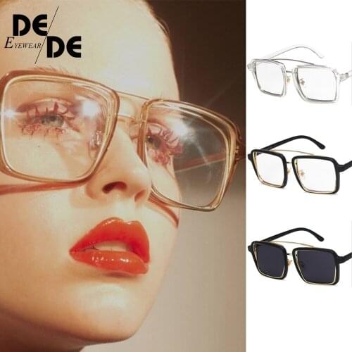 The New Transparent Glasses Frame Net Red Square Flat Mirror Fashion Big Frame Europe and America Cross-border Sunglasses