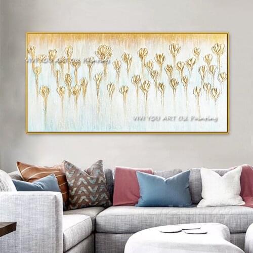 Modern abstract 100% Handmade Simple Gold flower Large Abstract Canvas Art Oil Painting Wall Pictures for living room