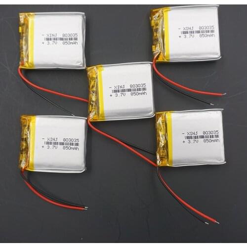 XINJ 5pcs 3.7V 850mAh Lithium Polymer li po Li ion Battery 802540 For Camera Solar Lamps Music player Driving Telephone watches