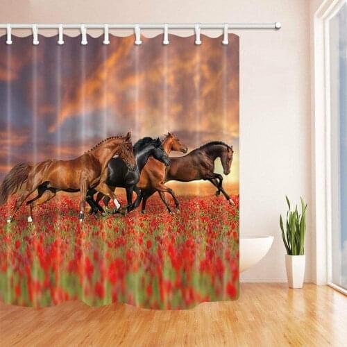 Horse Bathroom Shower Curtain Flower Creative Mold Durable Fabric Bathroom Accessories with 12 Hooks 180X180CM