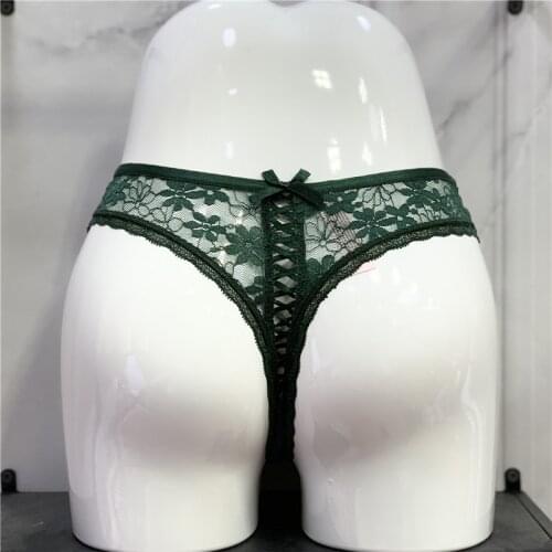 Ladies sexy lace thong low waist ribbon hollow solid color panties thong comfortable T-shorts A19241