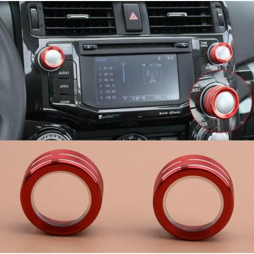 2x Red Aluminum Alloy Audio Switch Button Knob Trim Cover Ring fit for Toyota 4Runner 2010-2019