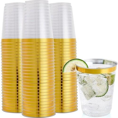 20 pieces disposable cups 10oz transparent hard plastic rimmed plastic cup birthday wedding party cup